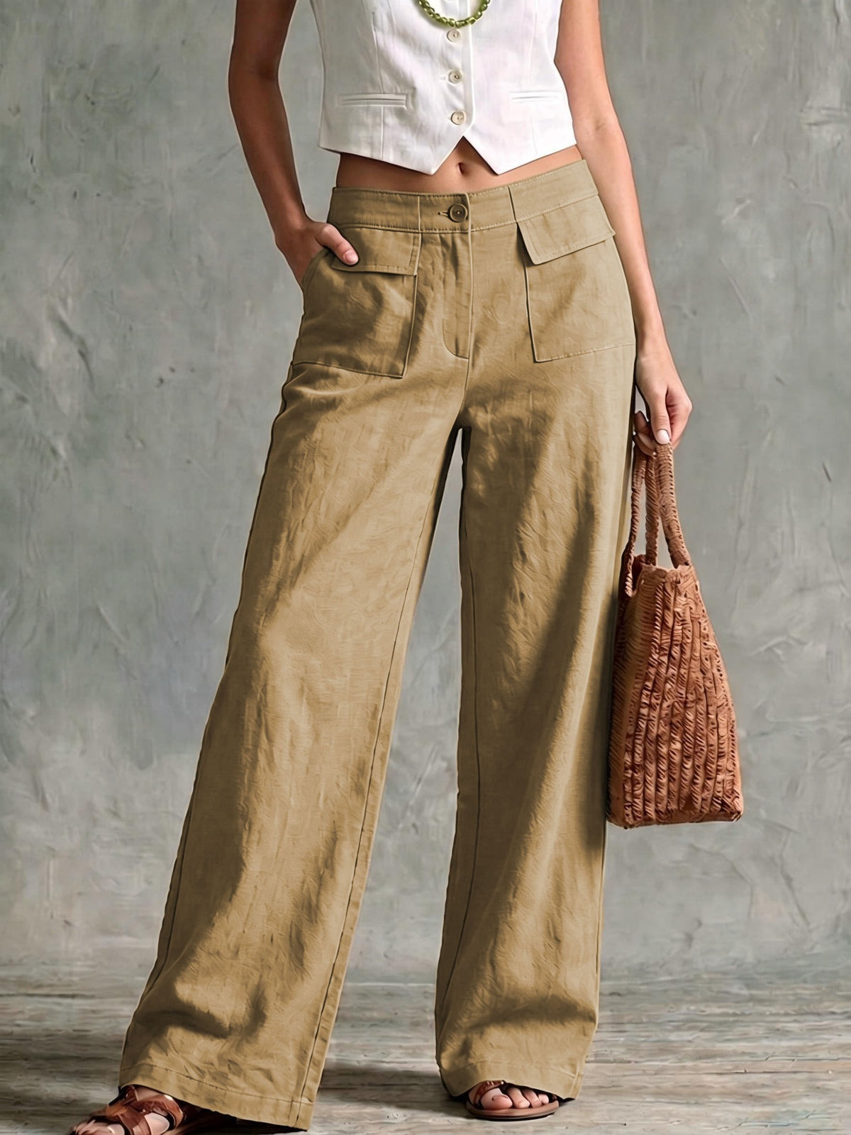 Women's Loose Fit Elastic Waist Trousers in Solid Colours