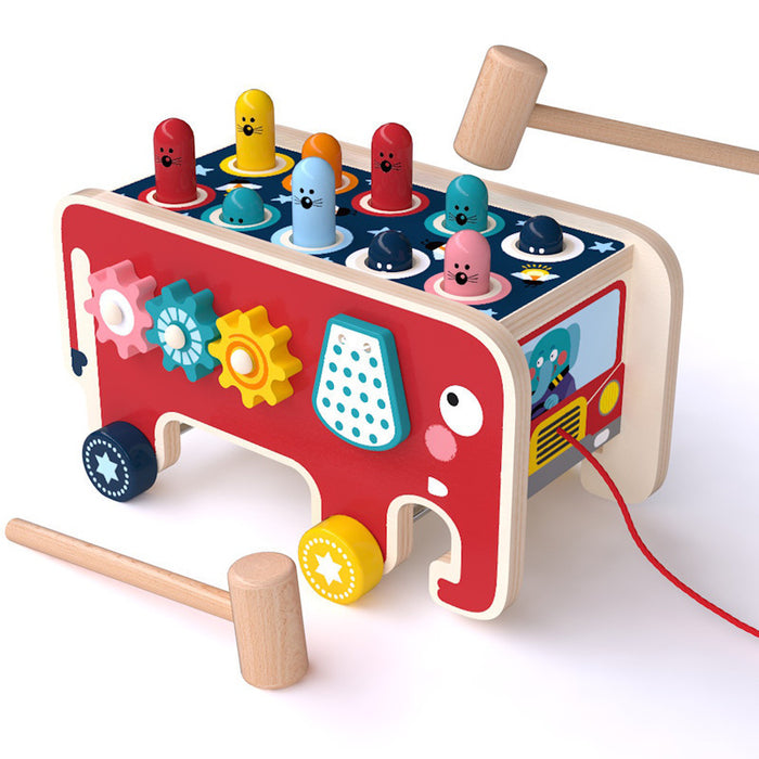 Montessori Wooden Pounding Bench with Animal Bus for Toddlers