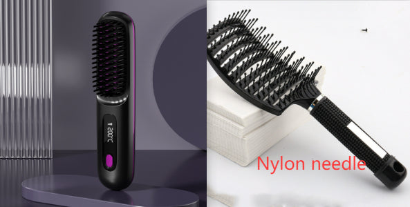 2-in-1 Cordless Hair Straightener Brush, USB Rechargeable