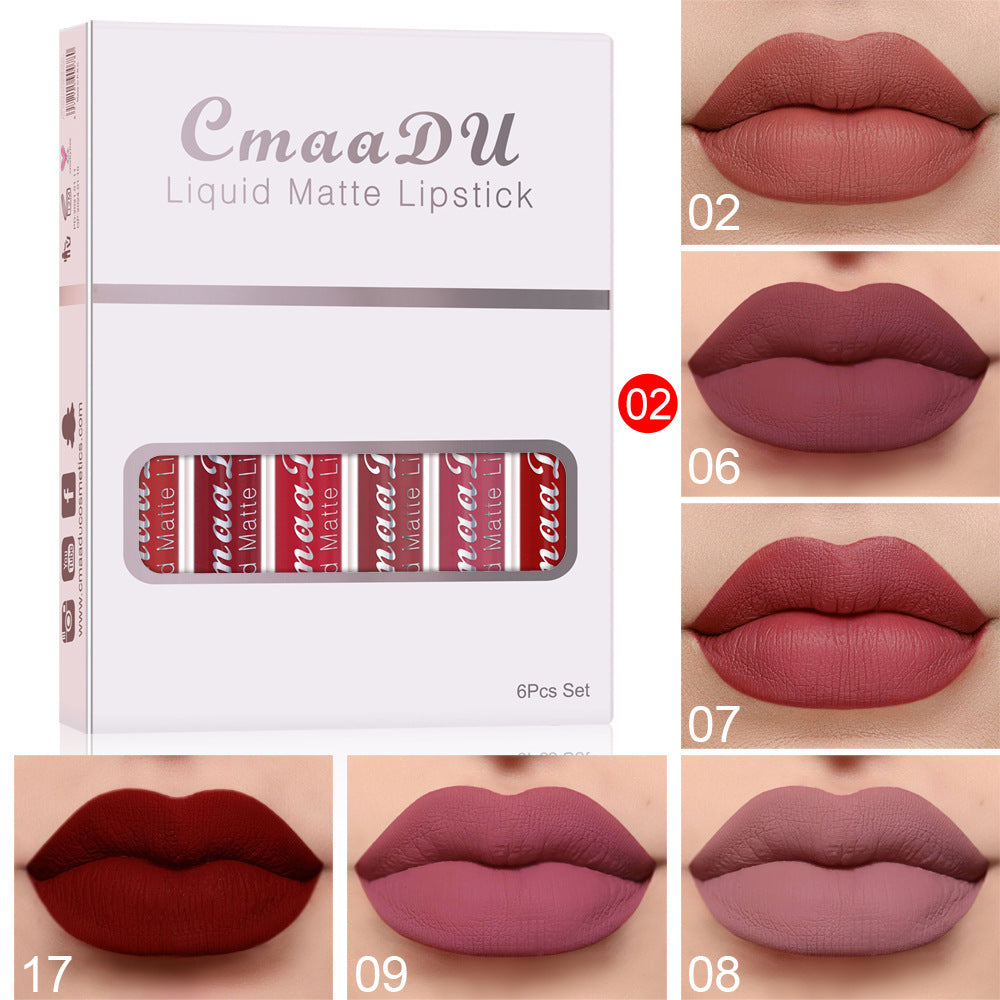 Set of 6 Matte Non-Stick Cup Lipsticks, Long-Lasting and Waterproof