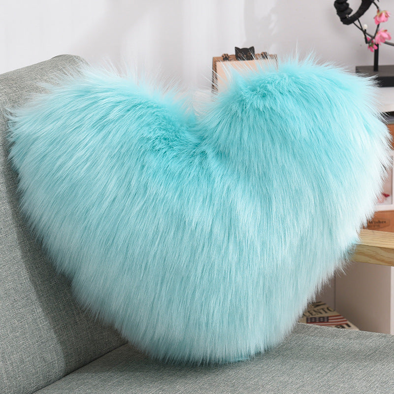 Heart Shape Plush Throw Pillow, Fluffy Shaggy Sofa Cushion