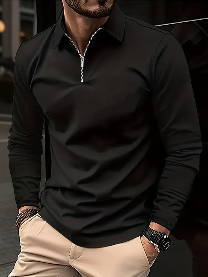 Polo de manga comprida para homem com gola com fecho