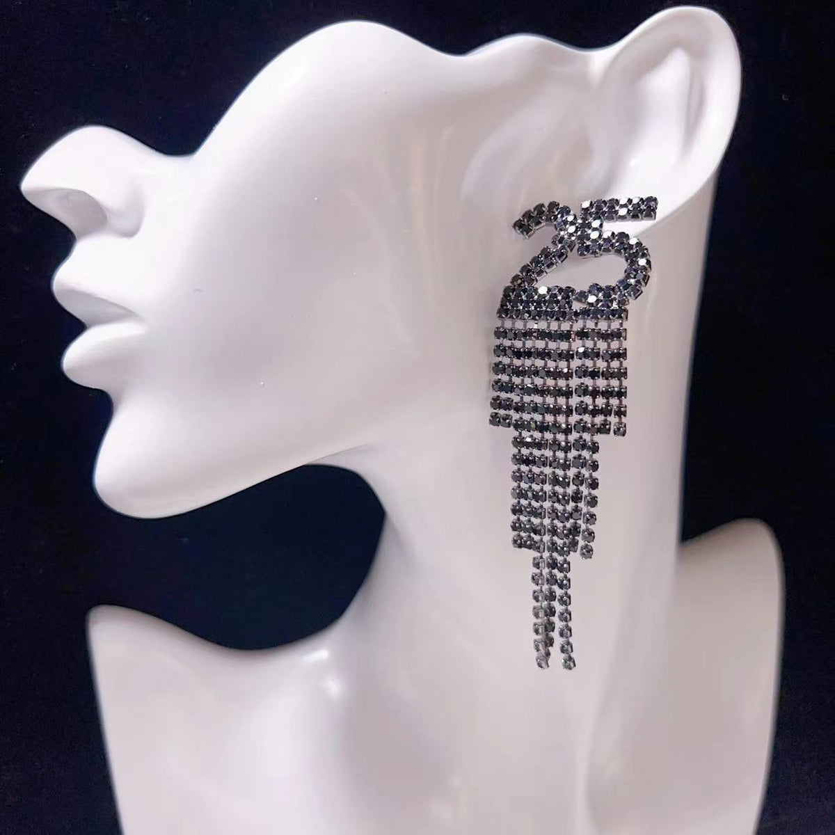 Digital Rhinestone Letter Earrings for New Year Parties