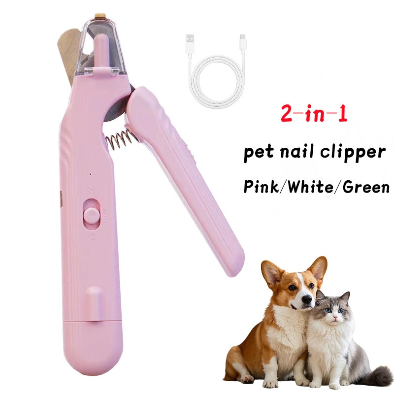 2-in-1 Pet Nail Clipper and Grinder with LED Light for Dogs and Cats