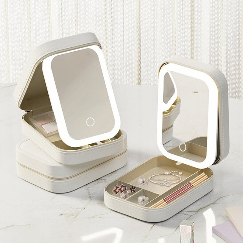 Portable Makeup Storage Box With LED Mirror and Touch Light