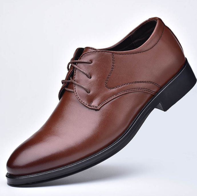 Men's Black Pointed Toe Lace-Up Shoes, Casual Fashion Rubber Sole