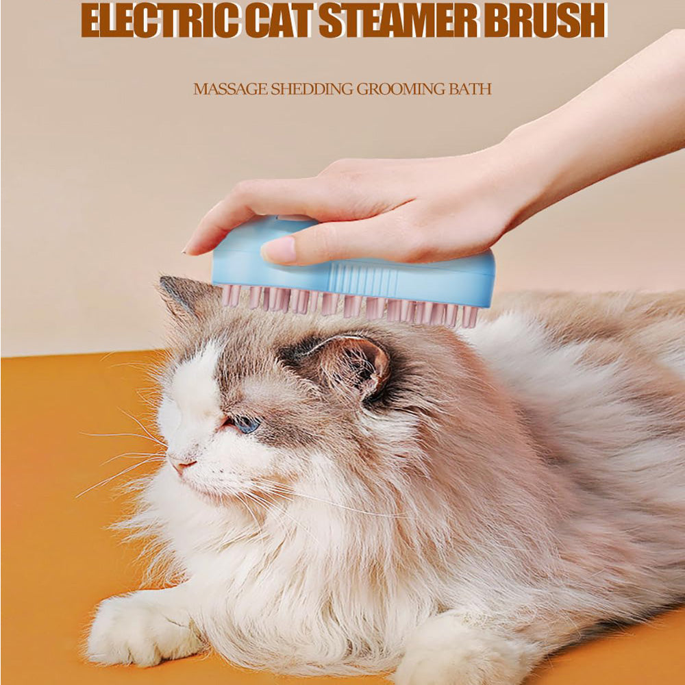 Rechargeable Steam Cat Brush with Soft Silicone Teeth, Paw Shaped
