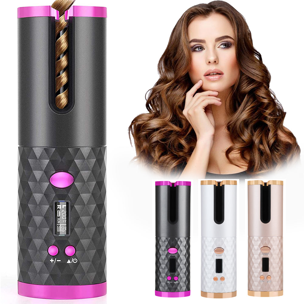 Cordless Automatic Hair Curler With LCD Display, Ceramic Barrel