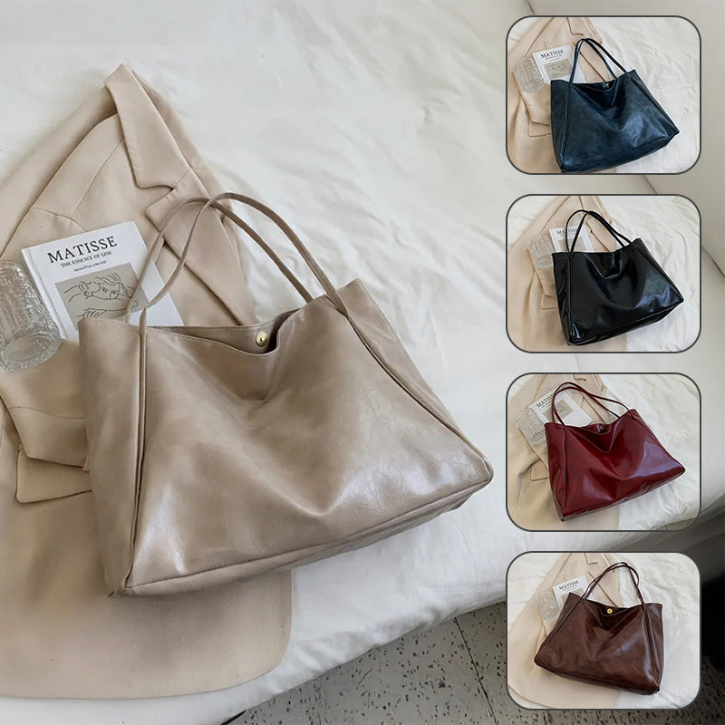 Large Capacity Women's Leather Handbag, Japanese Korean Style Tote