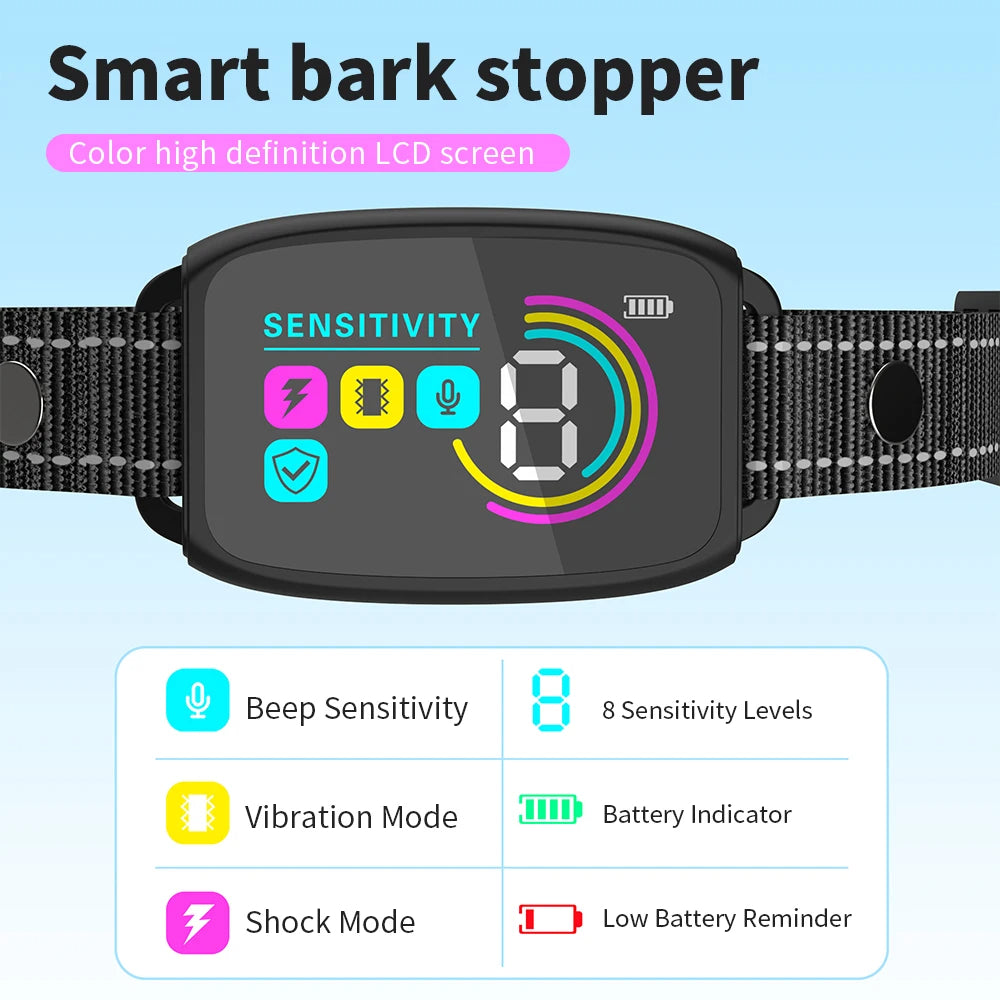 Rechargeable Anti-Barking Dog Collar, 4 Modes Smart Bark Control