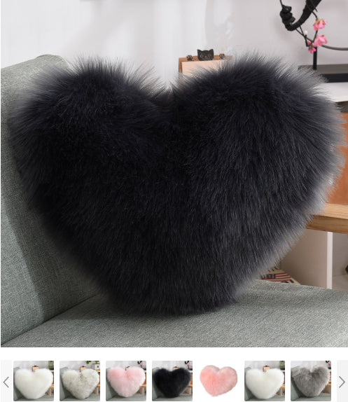Heart Shape Plush Throw Pillow, Fluffy Shaggy Sofa Cushion