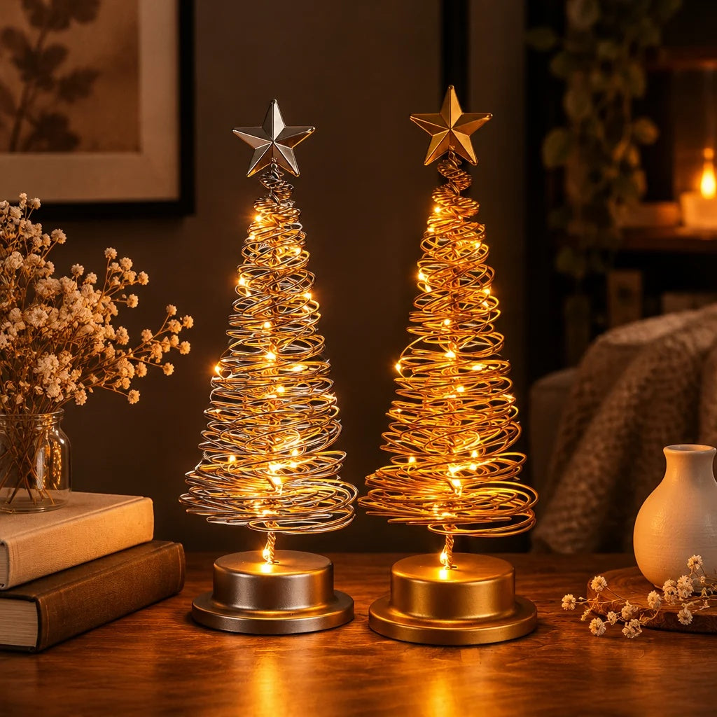 LED Christmas Tree Spiral Light Wrought Iron Table Ornament