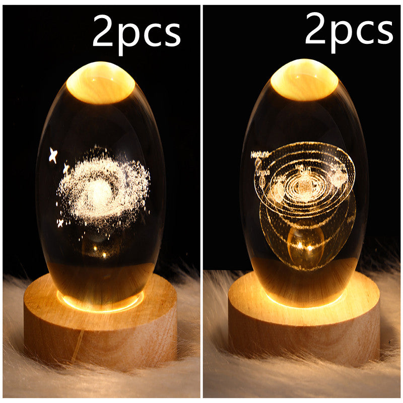 LED Galaxy Crystal Ball Night Light With Solid Wood Base