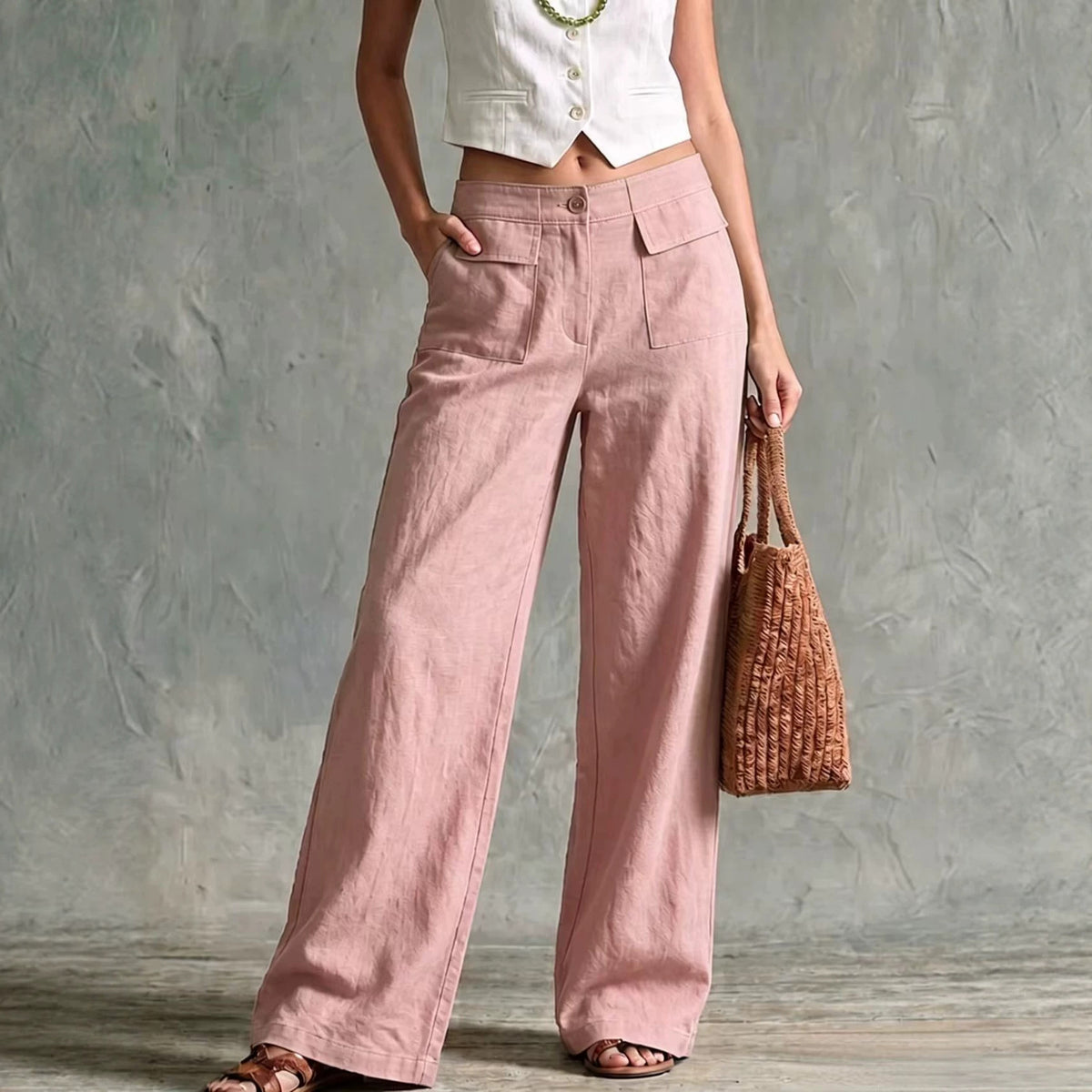 Women's Loose Fit Elastic Waist Trousers in Solid Colours