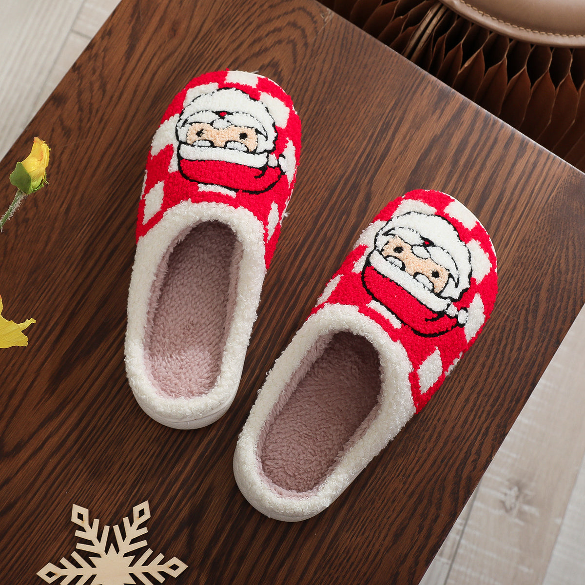 Christmas Plaid Santa Claus Slippers Non-Slip Winter Indoor
