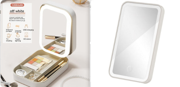Portable Makeup Storage Box With LED Mirror and Touch Light