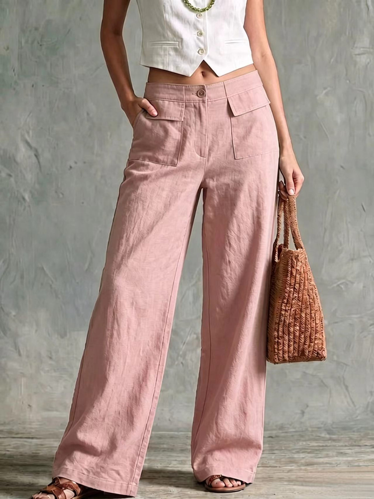Women's Loose Fit Elastic Waist Trousers in Solid Colours
