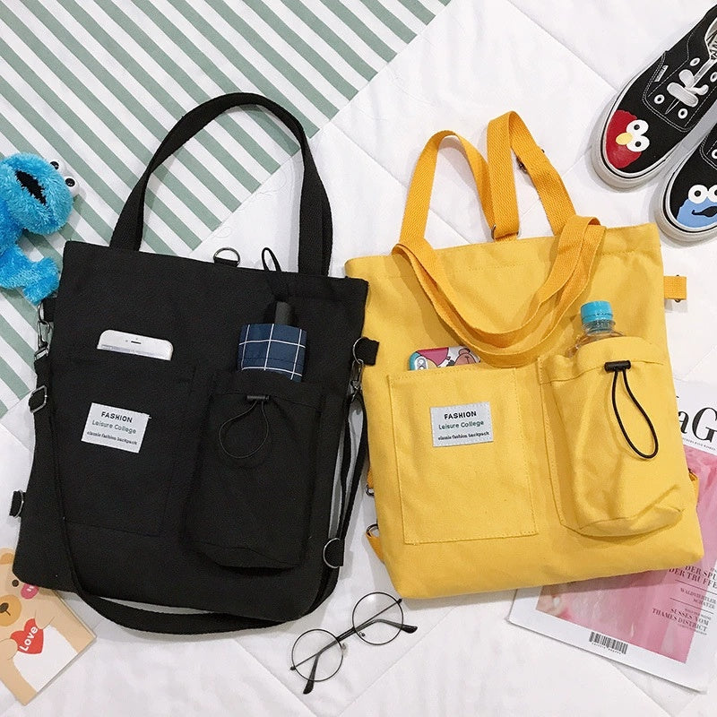 Harajuku Canvas Backpack With Pockets For Students And Women
