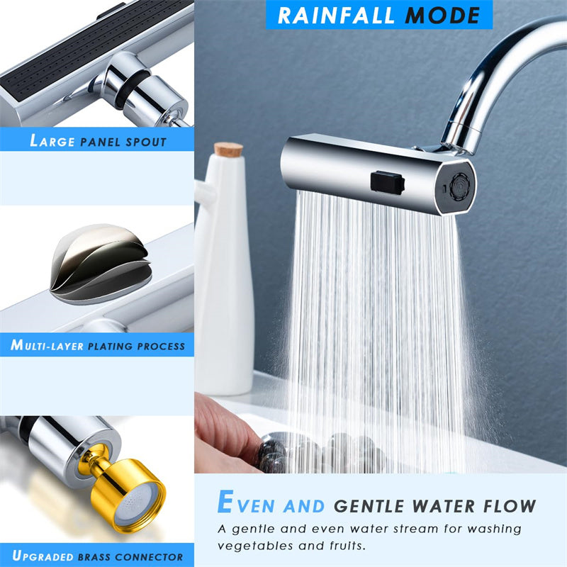 Rotating Kitchen Faucet Extender With Splash-Proof Waterfall Outlet