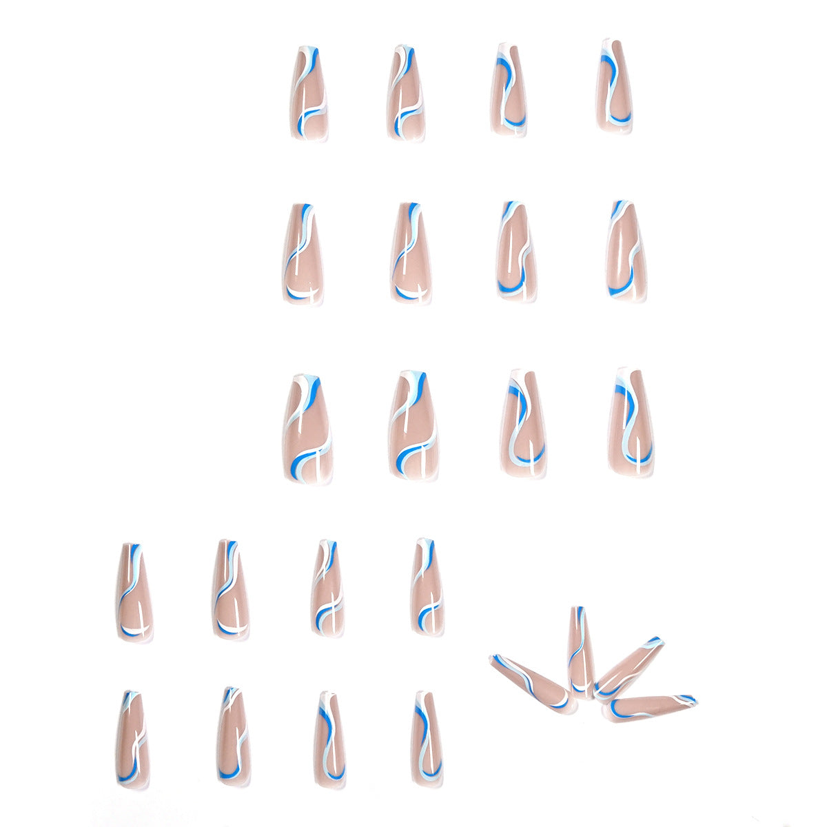 Press-On Soft False Nails, Finished Wearable Nails in Blue, Purple and Pink