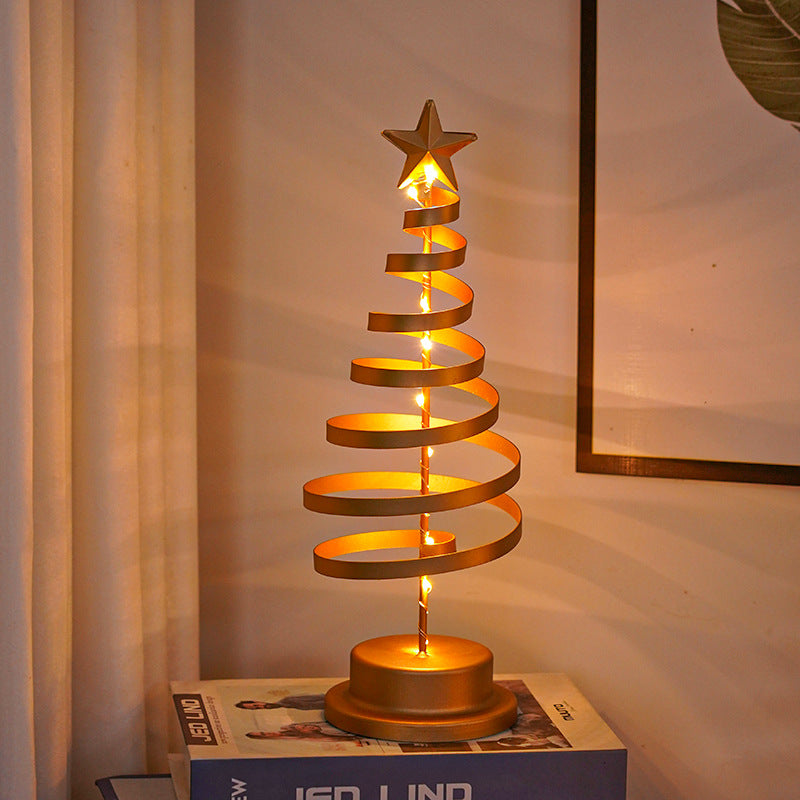 LED Christmas Tree Spiral Light Wrought Iron Table Ornament