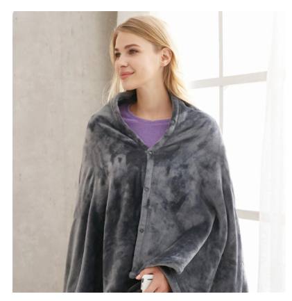 USB Heated Flannel Shawl Blanket, Warm Coral Fleece Wrap