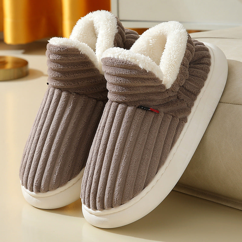 Women's Winter Plush Home Slippers with Striped Soft Sole