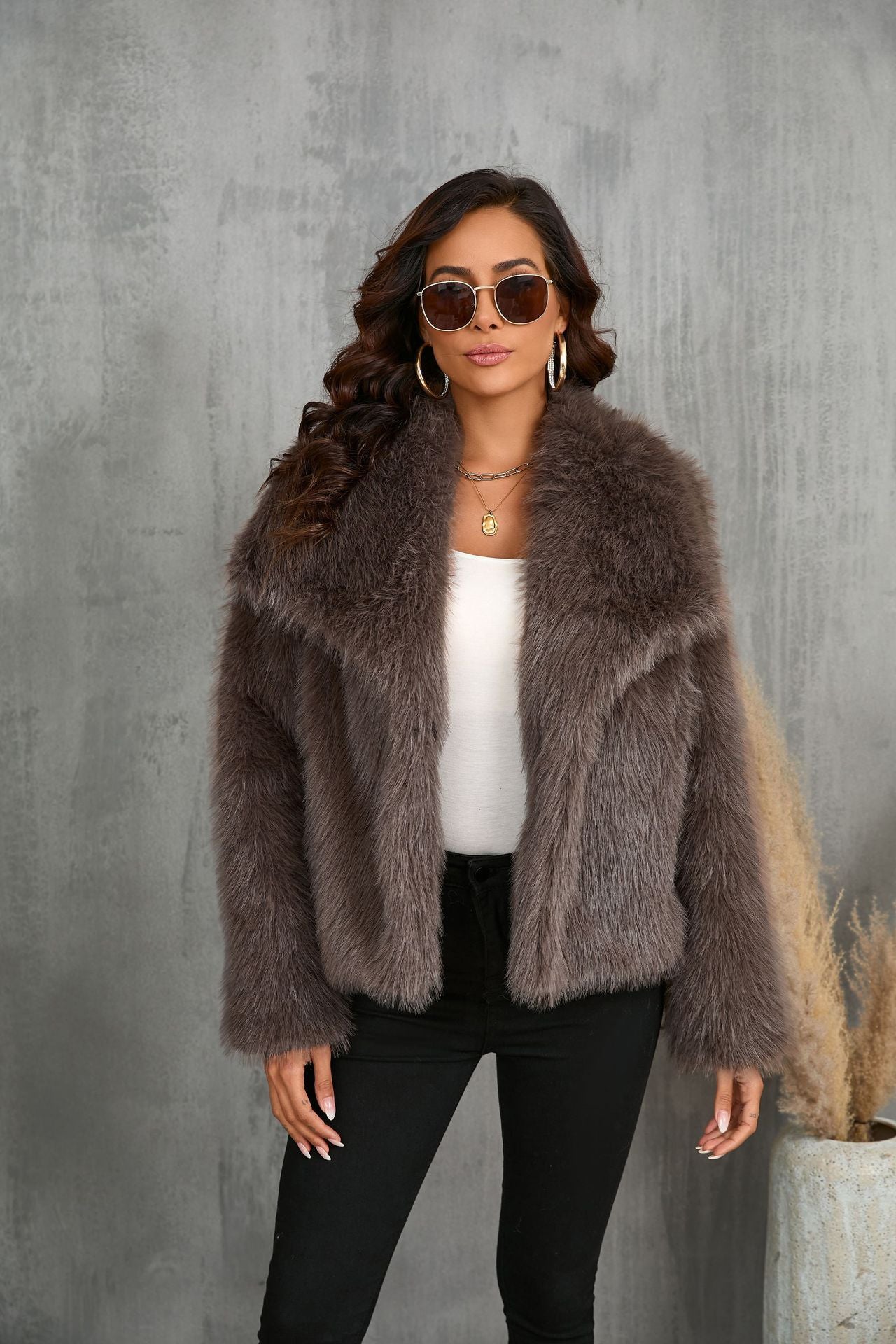 Women's Winter Plush Coat, Fluffy Thick Lapel Jacket