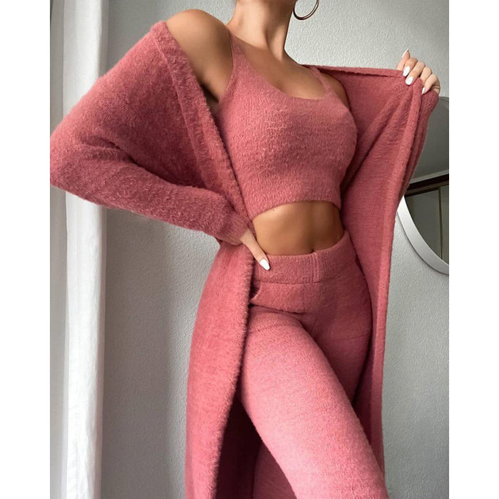 Cómodo conjunto de pijama de 3 piezas para mujer, suave y mullido