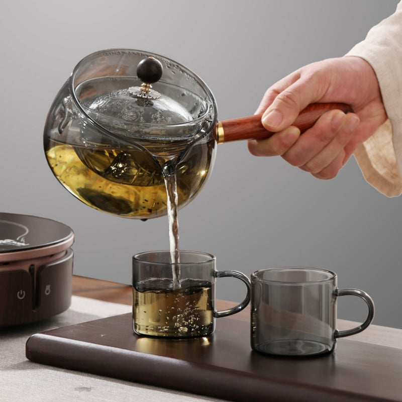Heat-Resistant Glass Teapot With Infuser, Wooden Handle