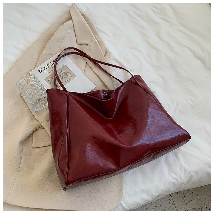 Large Capacity Women's Leather Handbag, Japanese Korean Style Tote