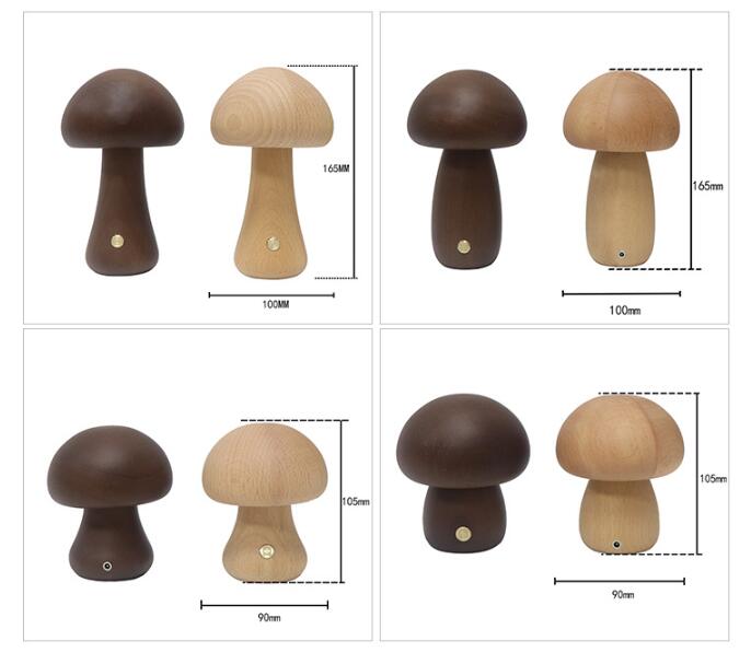 Wooden Mushroom LED Night Light With Touch Switch
