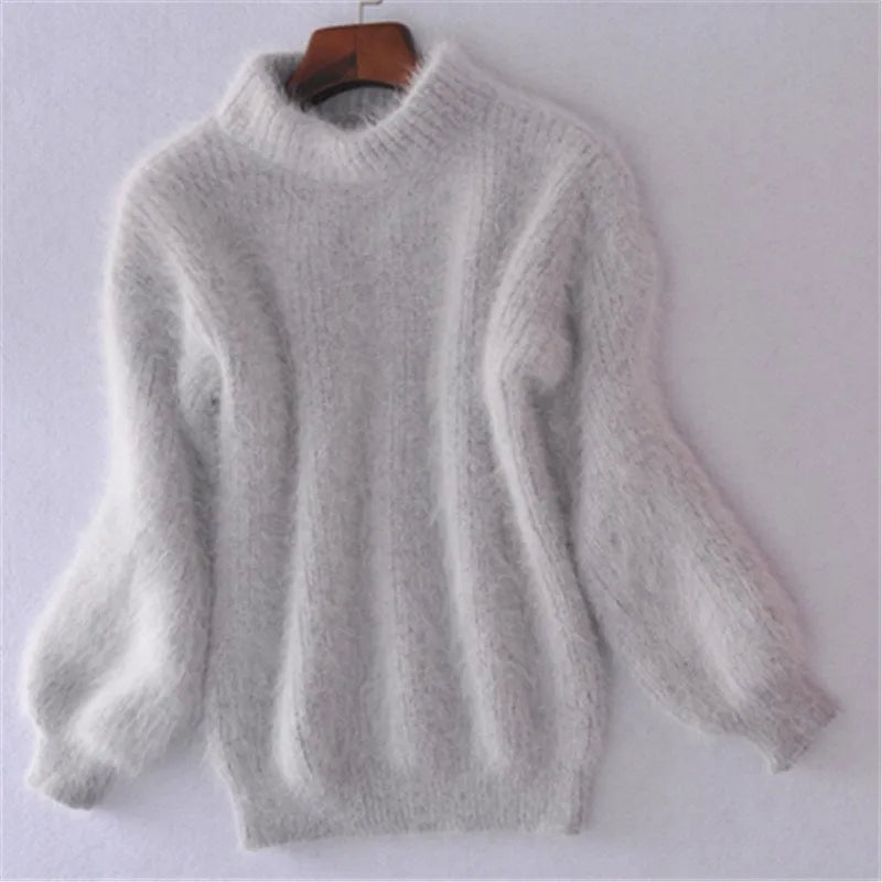 Women's Loose Knit Jumper in Solid Colour with Vintage Look