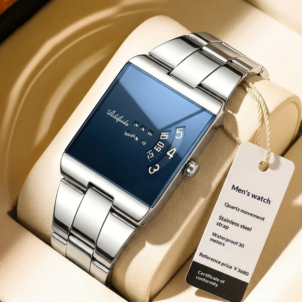 Square Quartz Waterproof Steel Band Luxury Men's Wristwatch
