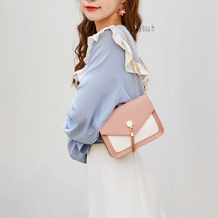 Cute Cat Tassel Crossbody Bag for Women, Small Chain Messenger Bag