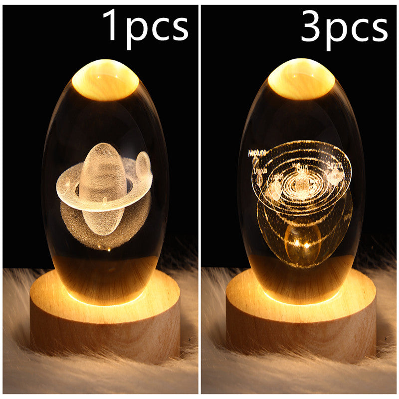 LED Galaxy Crystal Ball Night Light With Solid Wood Base