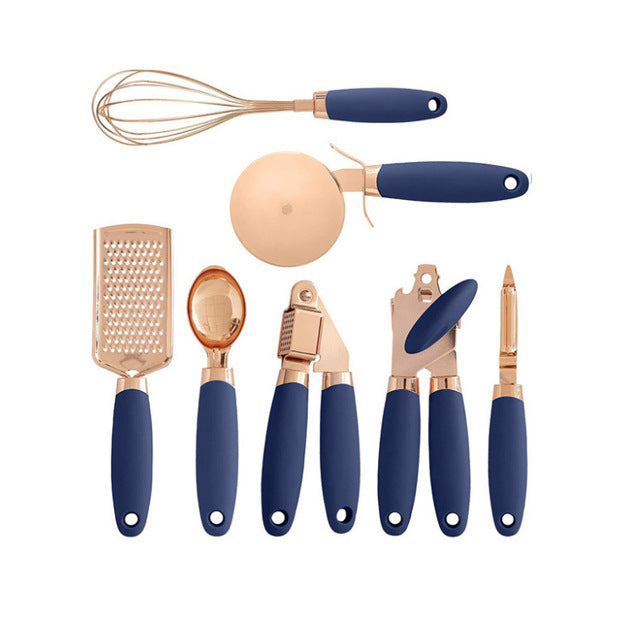 Kitchen Peeler and Utensil Set with Copper-Plated Holder