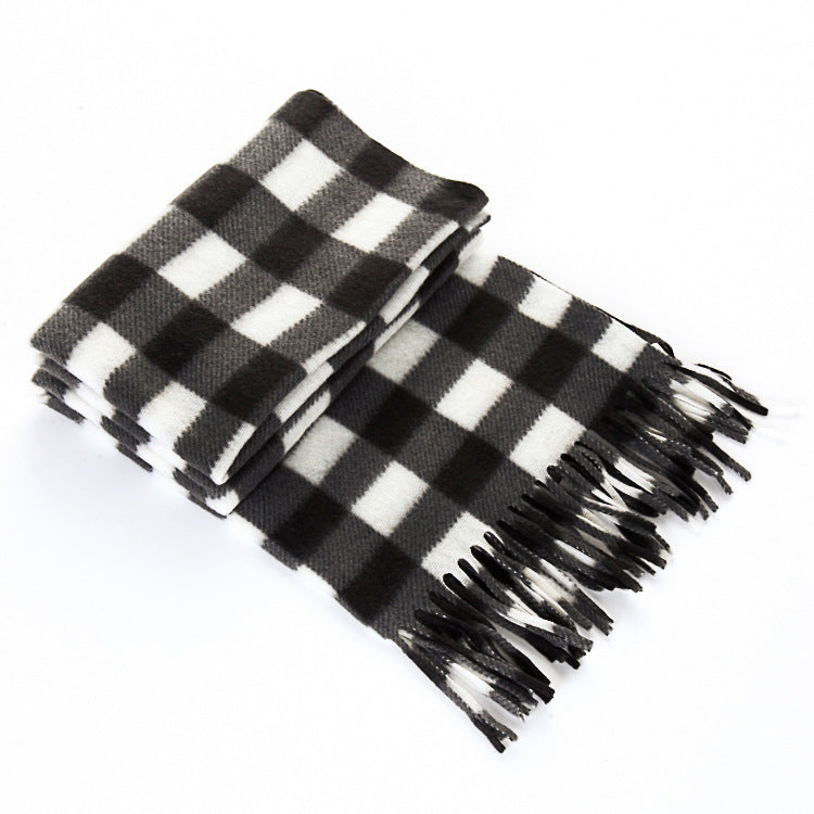 Black and White Plaid Thick Scarf, Warm Double-Sided Velvet