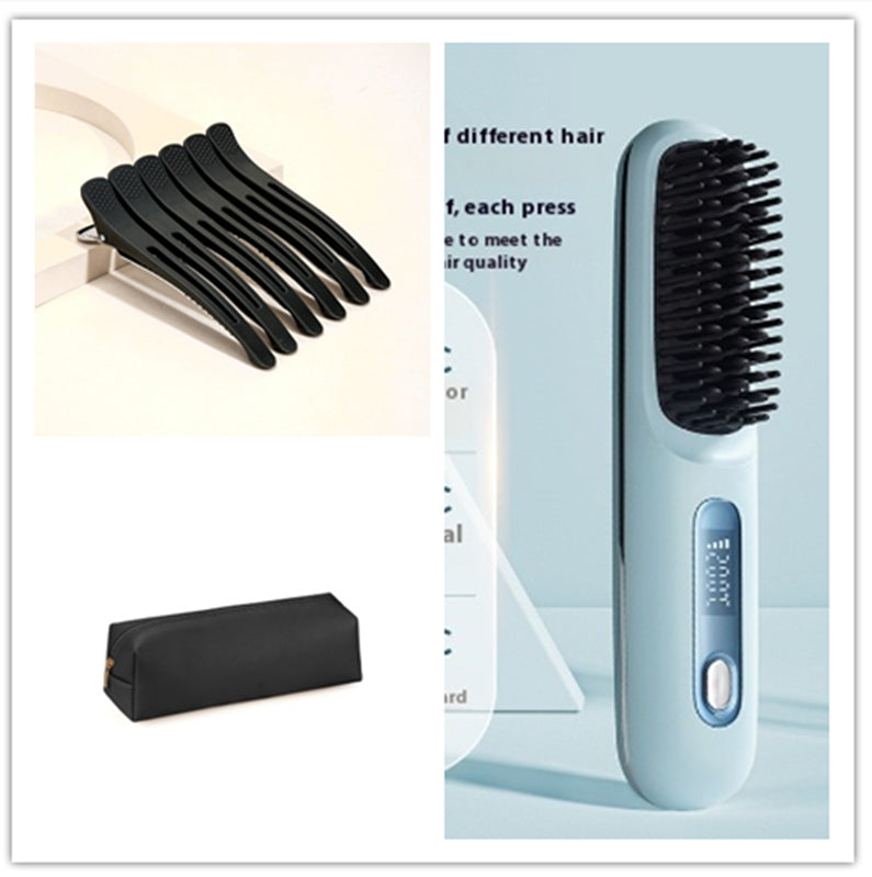 2-in-1 Cordless Hair Straightener Brush, USB Rechargeable