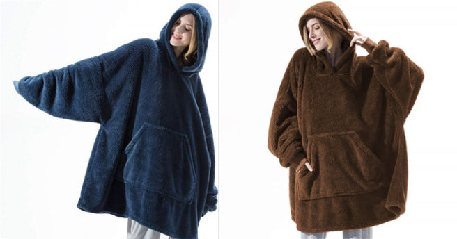 Oversized Fleece Hoodie With Big Pocket, Thick Double-Sided