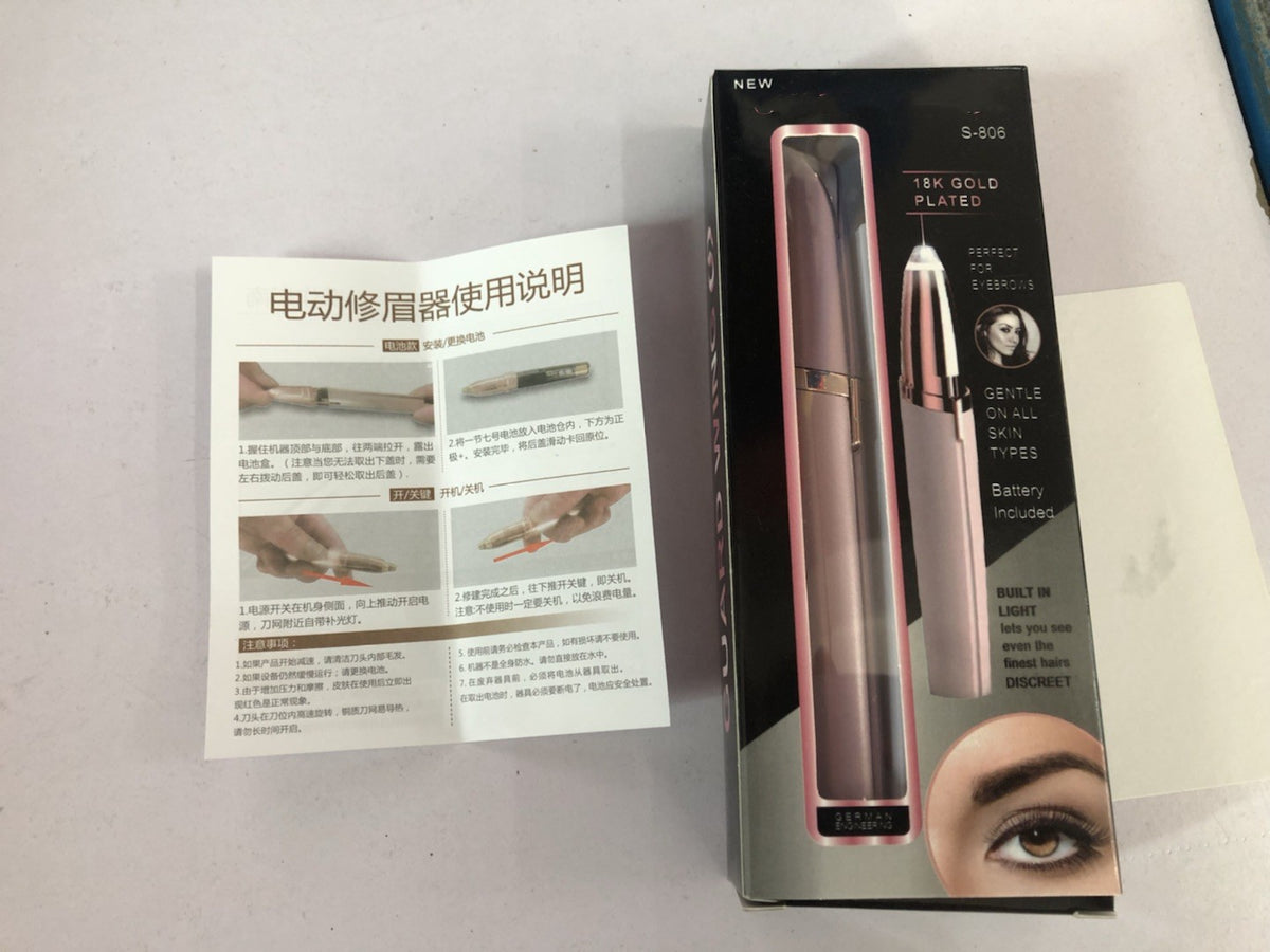 Mini Electric Eyebrow Trimmer with LED Light and Gold-Plated Head