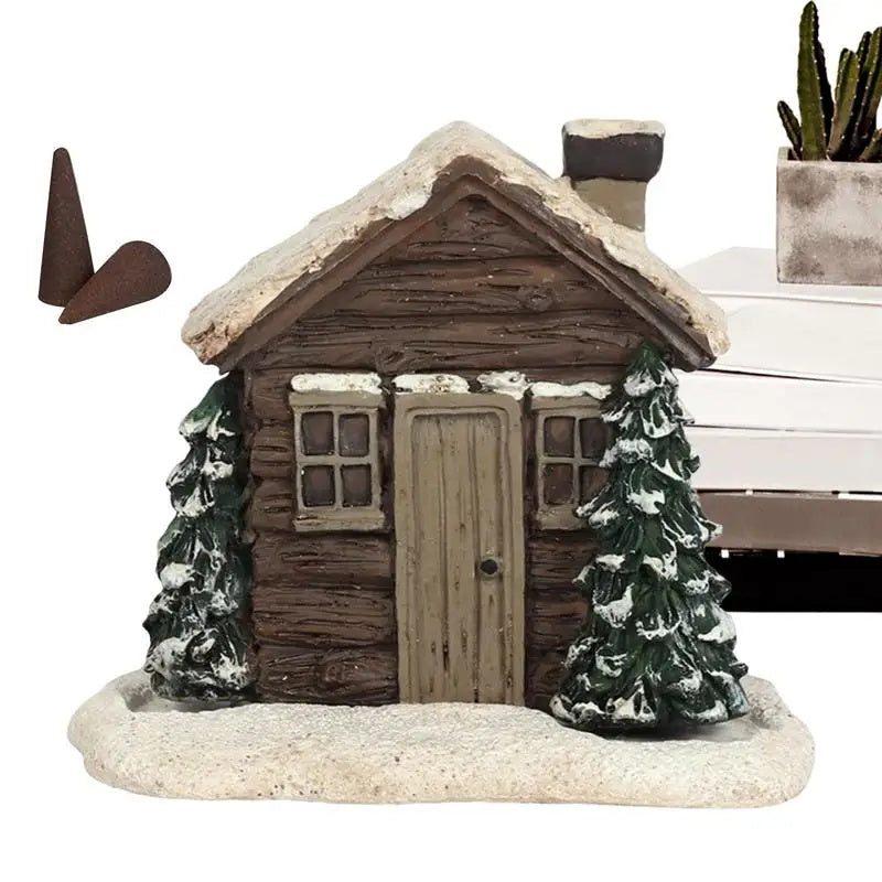 Log Cabin Incense Burner Christmas Chimney Cottage Ornament