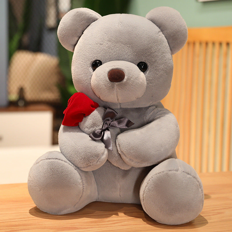 Lovely Hug Roses Teddy Bear Plush Pillow, Soft Stuffed Animal Doll