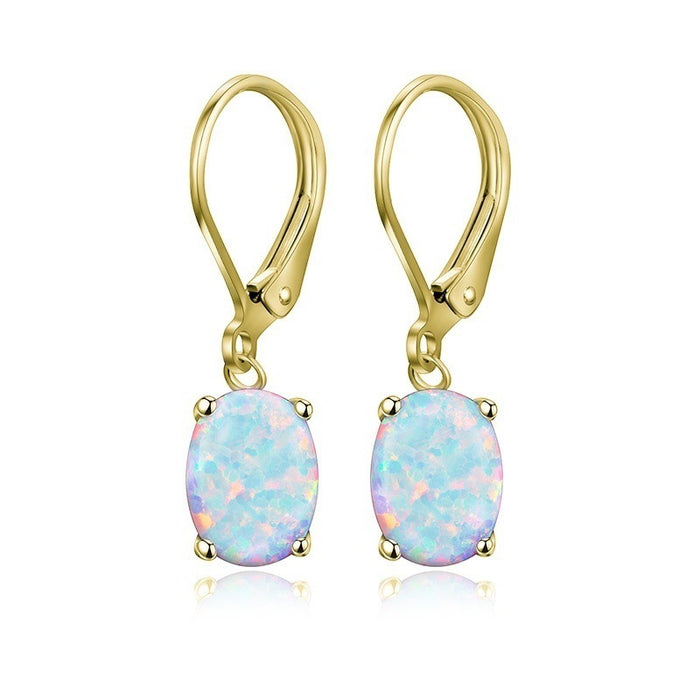 Four-Claw Oval Opal Earrings in Gold Rose Gold or Silver