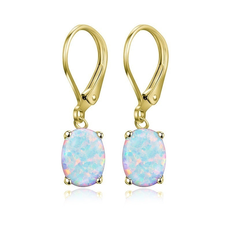 Four-Claw Oval Opal Earrings in Gold Rose Gold or Silver