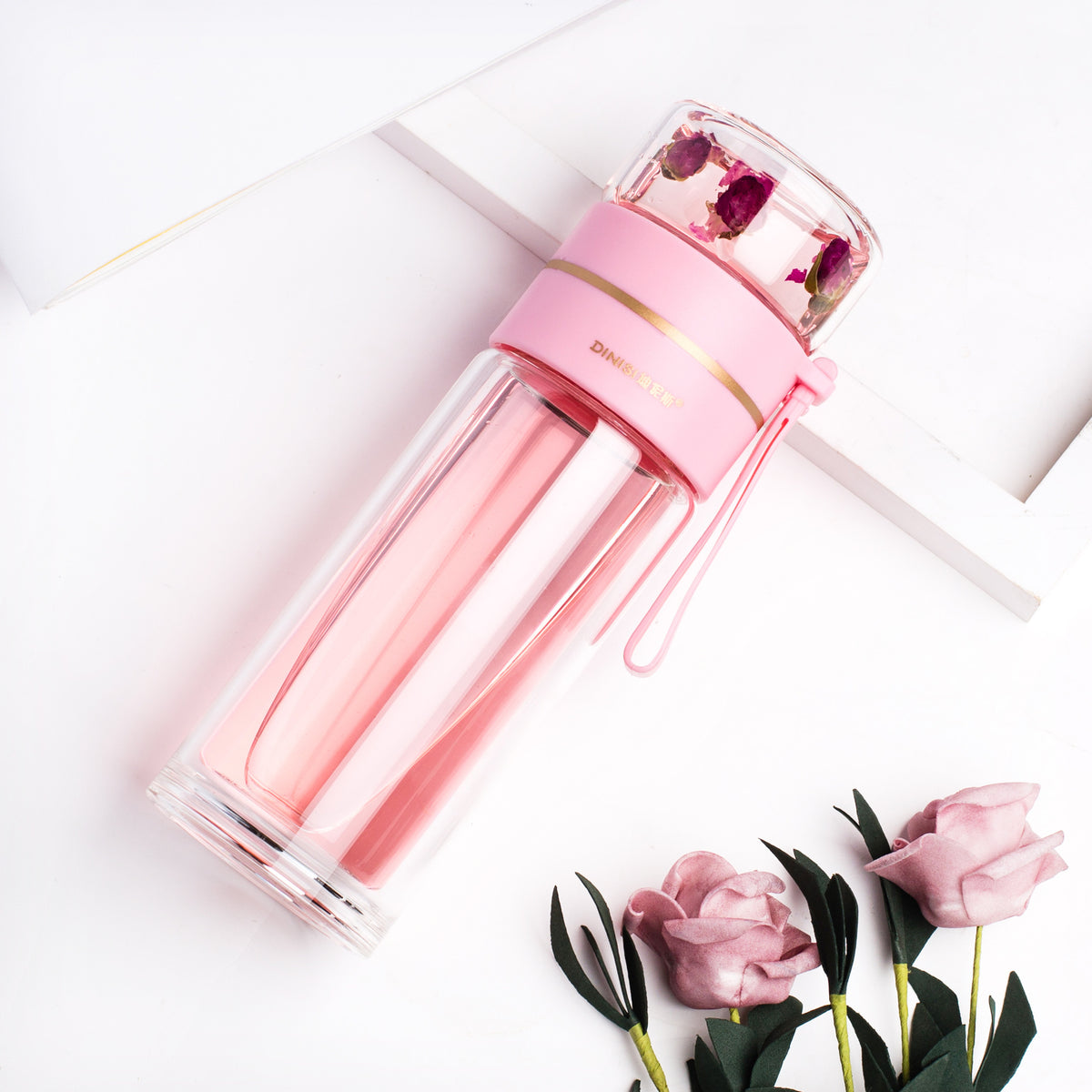Glass Water Bottle with Tea Infuser, Double Wall Leakproof Flask