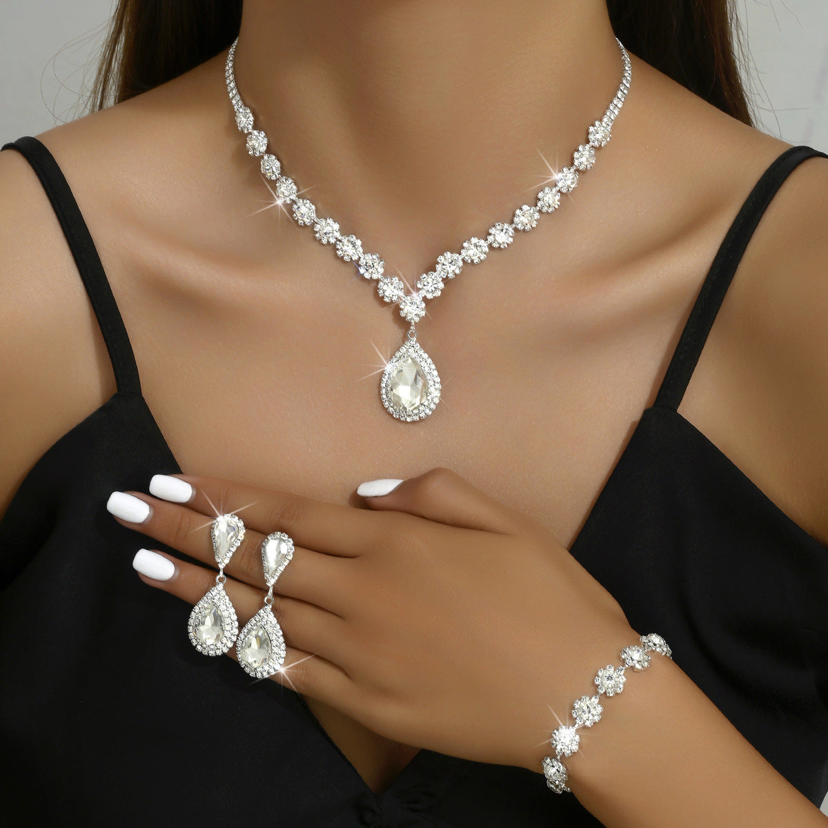 Bridal Jewellery Set With Necklace, Stud Earrings And Bracelet