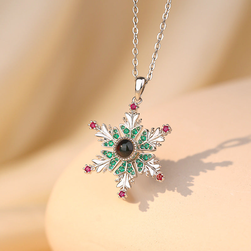 Christmas Snowflake Projection Necklace for Couples Gifts