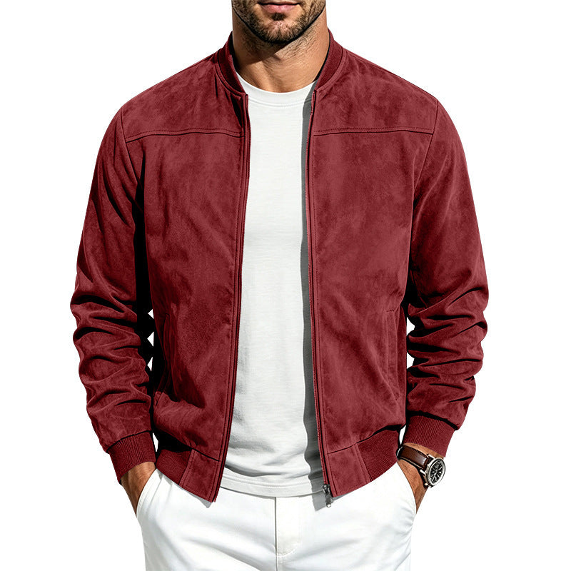Men's Suede Zip-Up Jacket With Full Zip Closure, Casual Fit