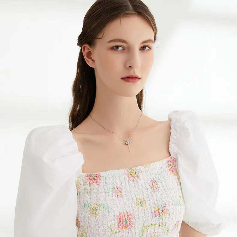 Cupid Heart Angel Wings Necklace With Crystal Clavicle Chain
